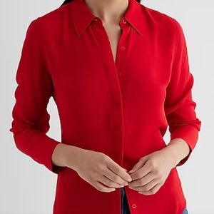 Express Red XS Slim Portofino Shirt Women Button Long Sleeve